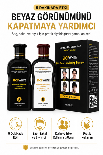 StopWhite Kadın Erkek Beyaz Kapatıcı Siyahlaştırıcı Şampuan Seti 400 ml