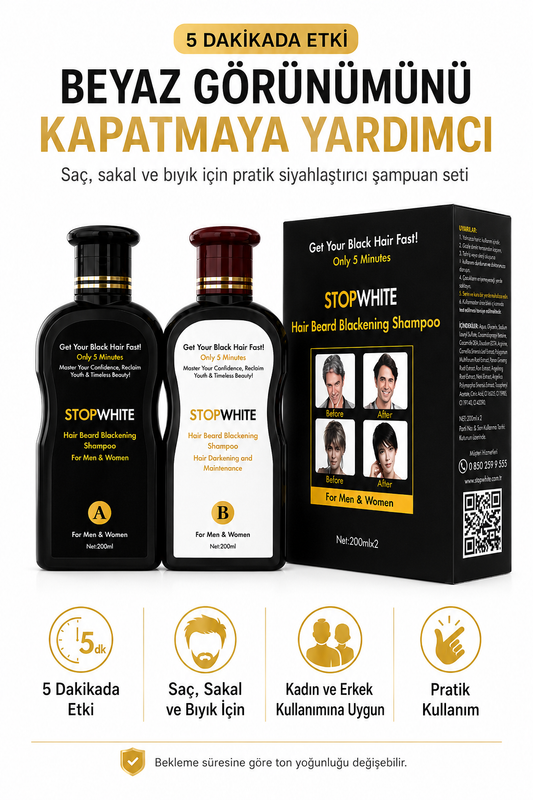 StopWhite Kadın Erkek Beyaz Kapatıcı Siyahlaştırıcı Şampuan Seti 400 ml
