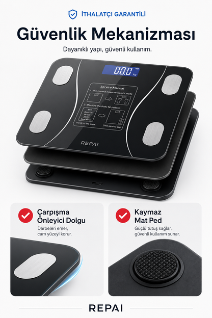ProScale Bluetooth Akıllı Baskül Vücut Analizli Yağ Su Kas BMI BMR Ölçer Dijital Tartı