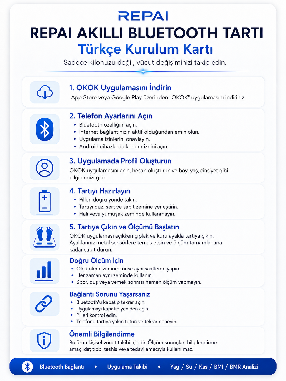 ProScale Bluetooth Akıllı Baskül Vücut Analizli Yağ Su Kas BMI BMR Ölçer Dijital Tartı