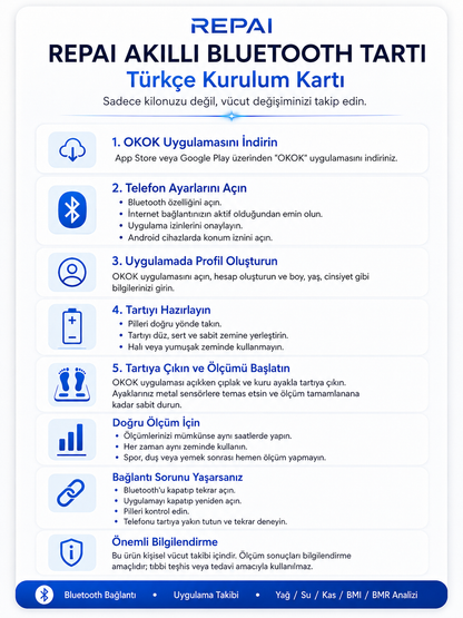 ProScale Bluetooth Akıllı Baskül Vücut Analizli Yağ Su Kas BMI BMR Ölçer Dijital Tartı