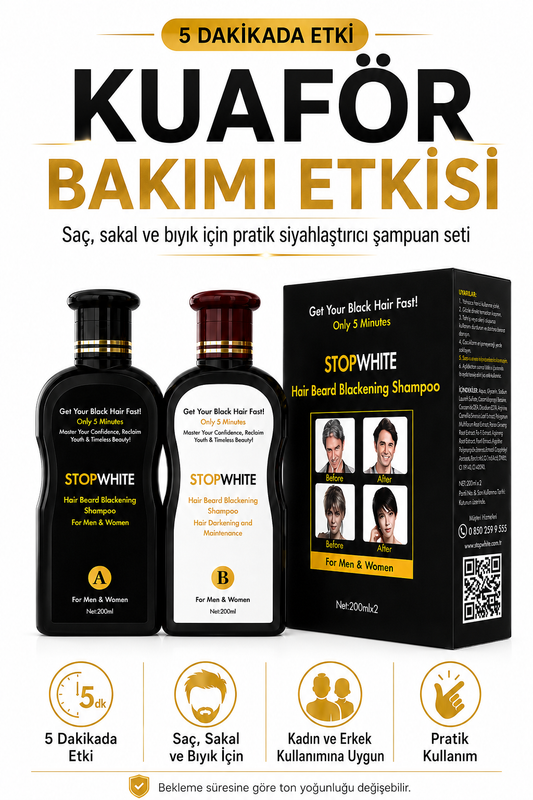 StopWhite Kadın Erkek Beyaz Kapatıcı Siyahlaştırıcı Şampuan Seti 400 ml